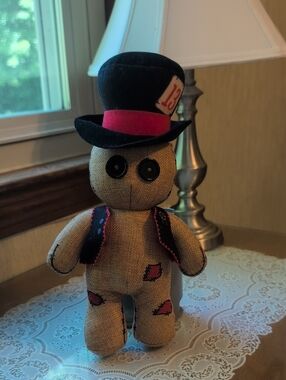 Day Of The Dead Pinheadz Mallet  Burlap Doll with Black Top Hat and Pink Accents